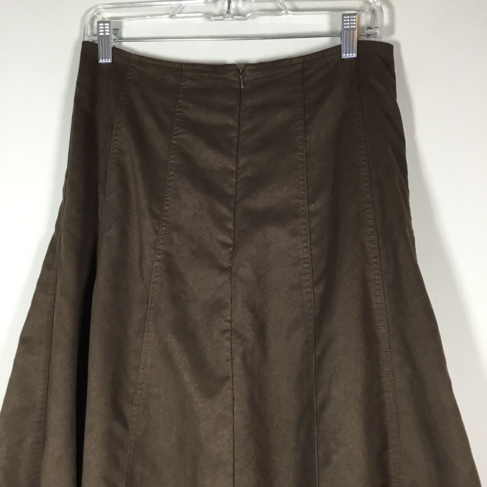 Brown faux vegan suede western prairie a line skirt satin liner size 6 waist 30” - Picture 5 of 8